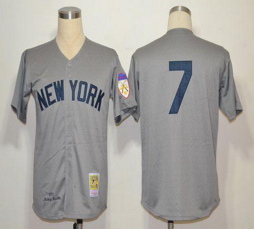 Mitchell And Ness 1951 Yankees #7 Mickey Mantle Grey Throwback Stitched MLB Jersey - Click Image to Close